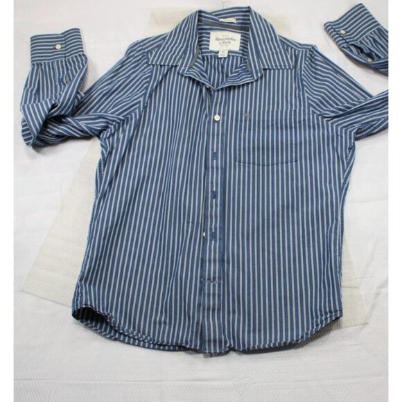 Abercrombie & Fitch Muscle Fit Button Up Blue/White Striped Long Sleeve Shirt XL - Picture 1 of 8